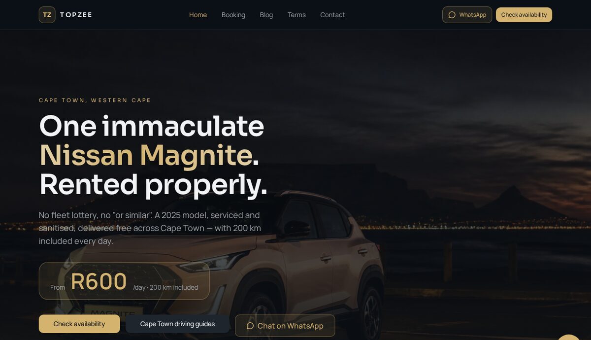 Screenshot of the TOPZEE car-rental website